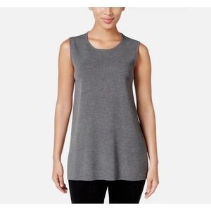 Eileen Fisher Medium Grey Knit Sleeveless Wool Tunic Top